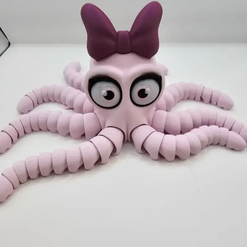 Fleksibel Blæksprutte med Sløjfe – 3D-printet figur i rosa design | TM3DPRINT I/S