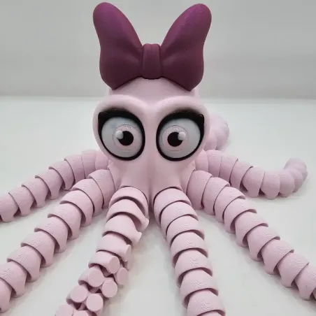 Fleksibel Blæksprutte med Sløjfe – 3D-printet figur i rosa design | TM3DPRINT I/S