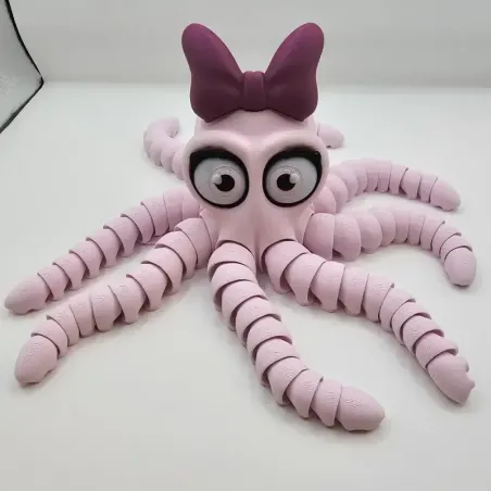Fleksibel Blæksprutte med Sløjfe – 3D-printet figur i rosa design | TM3DPRINT I/S
